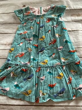 Boden Teal Bird Print Ruffle Dress